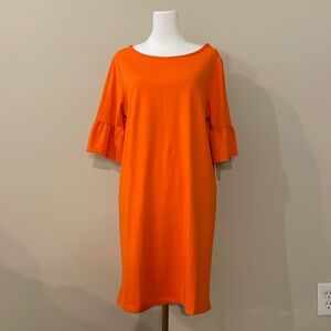 SOUTHERN TIDE Bright Orange Peplum Sleeve Shift Dress Cooling Fabric Knee Length